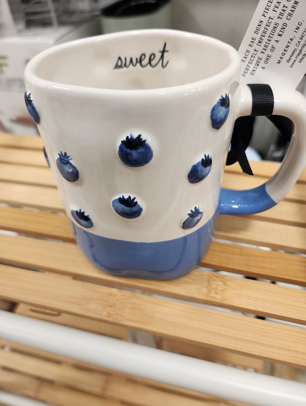 Rae Dunn Blue Berry Dot Ceramic Mug - "sweet" Script